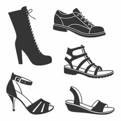 Assortment of Five Black Silhouette Footwear Styles