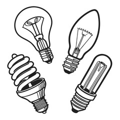Assortment of Four Light Bulbs in Outline Style incandescent
