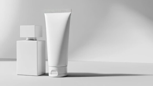 Cosmetic product mockup on white surface with shadow detail