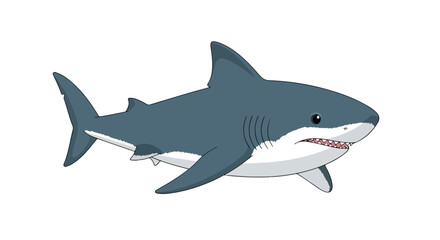 Cartoon depiction of a great white shark gracefully gliding through ocean currents with sharp teeth showcased 150 characters
