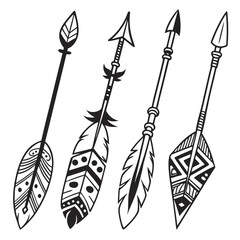 Boho Style Arrows With Feather and Geometric Patterns