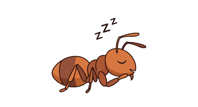 Restful insect slumber: cartoon ant peacefully sleeping under the snoring zzz symbol, embodying peaceful relaxation and fatigue after labor