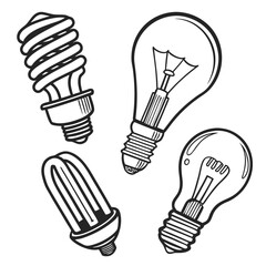 Different Types Of Light Bulbs Line Art incandescent