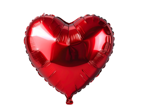  Shiny 3D red foil heart balloon decoration isolated PNG cutout