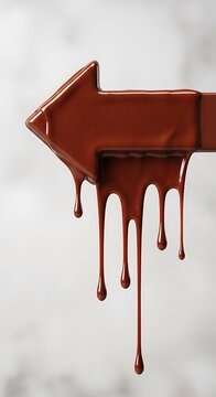 Melted chocolate forms a dripping arrow shape against a simple background.