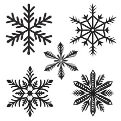 Five Black Snowflakes on White Background winter cold