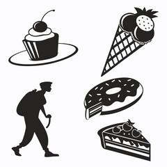 Silhouette of Traveler and Sweet Treats backpack walking stick