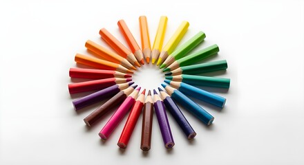A circle of various colorful wooden pencils