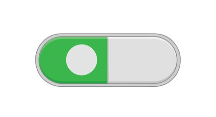 Toggle switch illustration conveying an enabled state with vibrant green and neutral gray color scheme, clean and modern interface element