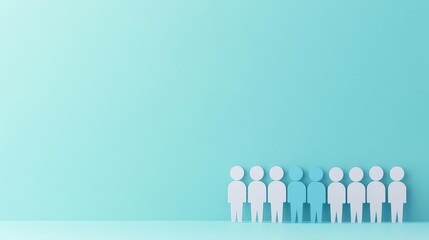 Group of Diverse Silhouettes of People Standing in Line Against Gradient Blue Background for Representation of Community Unity or Social Gathe