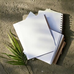 Blank paper mockups on concrete background. Generated image