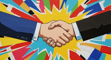 Handshake with colorful background, symbolizing agreement and partnership.