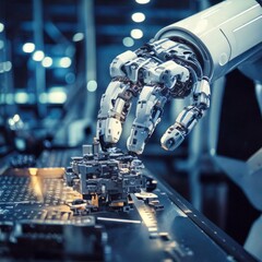 Robotic arms perform precise manufacturing tasks in a hightech factory, showcasing advanced automation and engineering in the industrial production line