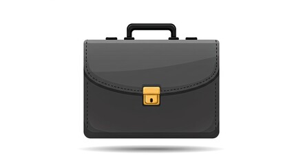 Black briefcase with gold lock on white background.