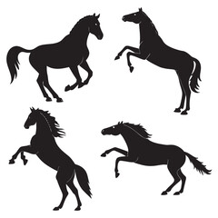 Black Silhouette Horses in Motion on White Background