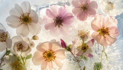 Flat lay flower on ice 
