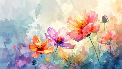 watercolor background with watercolor flowers