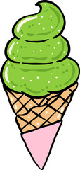 Matcha Green Ice Cream Cone Hand Drawn