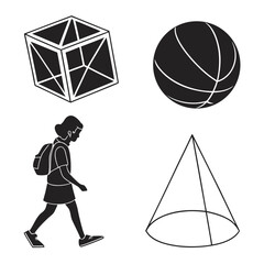 Geometric Shapes With Backpack Girl Keywords: cube, sphere, cone, girl, backpack, geometric