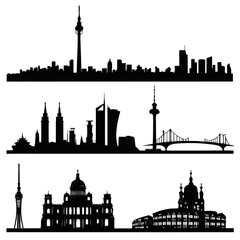 Global City Skylines Silhouettes Diverse Landmarks