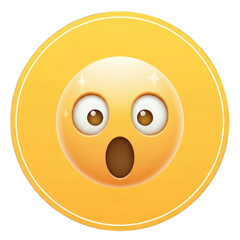 Shocked emoji face with wide eyes and open mouth on a yellow circular background