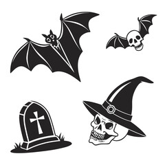 Halloween Bat Skull Tombstone Witch Hat with Ring Icons