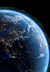 Earth globe with network connections over Asia