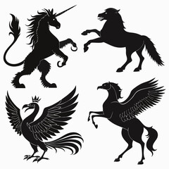 Mythical Creatures Silhouettes Unicorn Pegasus Phoenix Keywords: unicorn, pegasus, phoenix