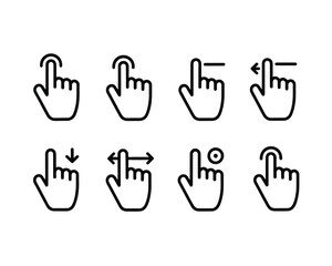 Obraz premium Black hand gesture icons for digital interaction swipe