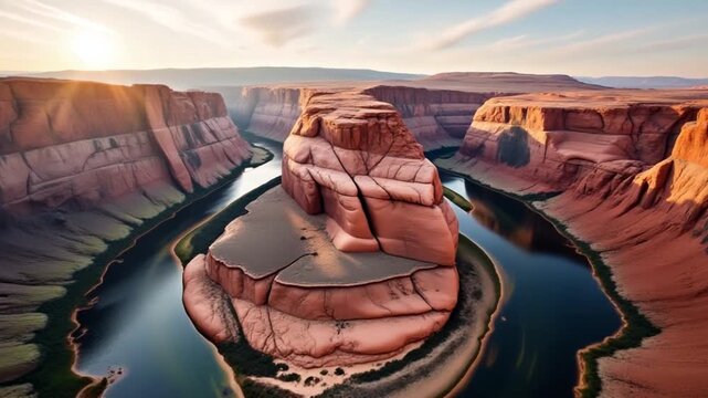 A stunning aerial view of a majestic rock formation in the heart of the desert