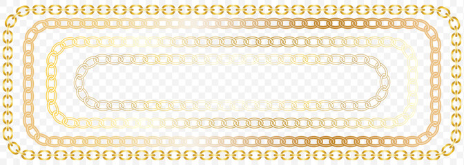 Vector Chain Borders and Frames Set – Gold, Silver, and Black Links On transparent Background. EPS 10.