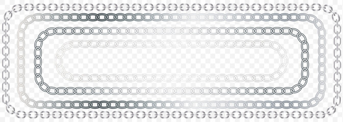 Vector Chain Borders and Frames Set – Gold, Silver, and Black Links On transparent Background. EPS 10.