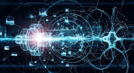 Obraz premium Interconnected Data Network with Brain-like Structure and Information Flow