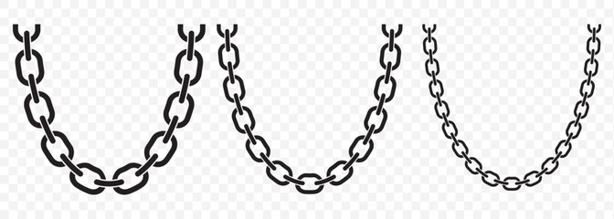 Chain Link Vector Set Bold Silhouette Styles on Transparent Background. EPS 10.