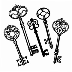 Assortment of Decorative Antique Keys Scattered vintage