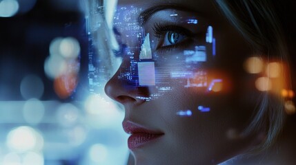 Futuristic Woman with Digital Overlay