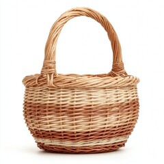 Fototapeta premium A beautifully crafted, small woven basket with a sturdy handle, evoking rustic charm and practicality. It's perfect for various uses, from gathering flowers to carrying small items