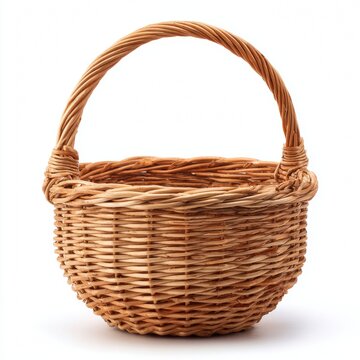 A beautifully crafted wicker basket with a sturdy handle, perfect for various uses