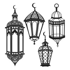 Decorative Islamic Lanterns With Crescent Moon Silhouettes