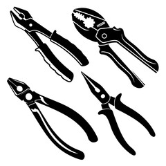 Four Black And White Silhouettes Of Pliers And Wire Strippers