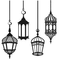 Obraz premium Four Hanging Islamic Lantern Silhouettes with Decorative Designs