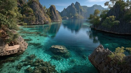Astonishing turquoise water of Coron lagoons, Palawan, Philippines landscape
