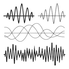 Various Waveforms and Oscillations on White Background