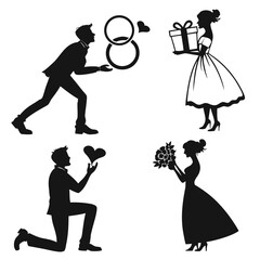 Wedding Proposal And Gift Giving Silhouettes present