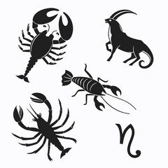 Zodiac signs Cancer Scorpio Capricorn and crayfish silhouette Keywords: cancer zodiac sign