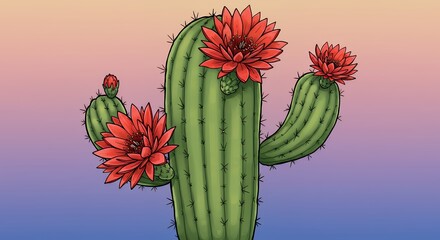 Cactus with red flowers illustration