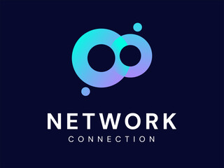 Network Connection with overlapping twisted infinity double circle symbols technology Analysis logo vector design concept. Abstract circle logotype ideas for cyber security, Big data, ui, automations.