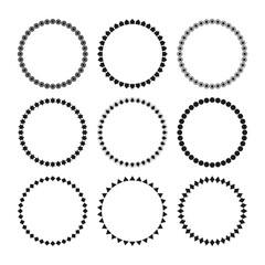 Black ink empty geometrical shapes round emblems icons design elements set on white background