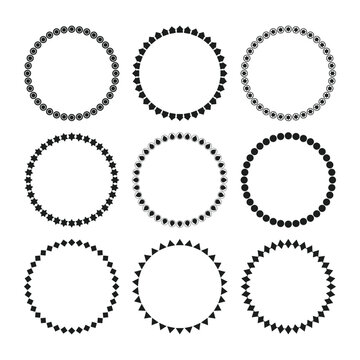 Black ink empty geometrical shapes round emblems icons design elements set on white background