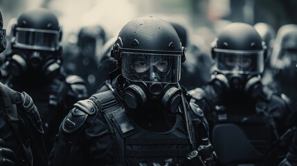Fototapeta premium SWAT Team in Formation: Urban Readiness